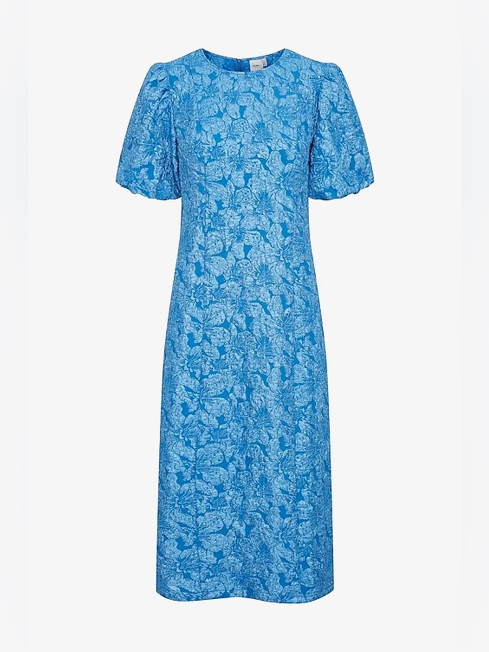 Ichi Blue Textured Puff-Sleeve Midi Dress‎ size 34/XS